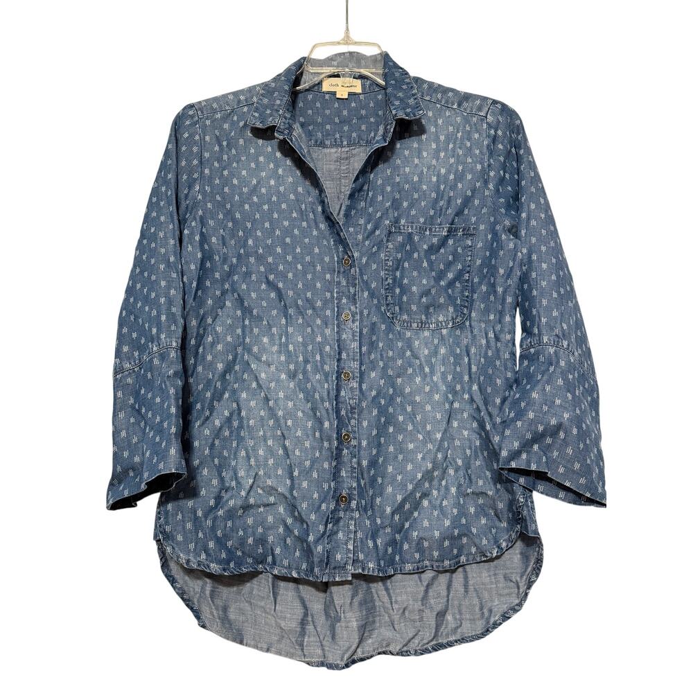 Anthropologie Cloth & Stone Dotted Tencel High Low Button Down Blouse, Size S